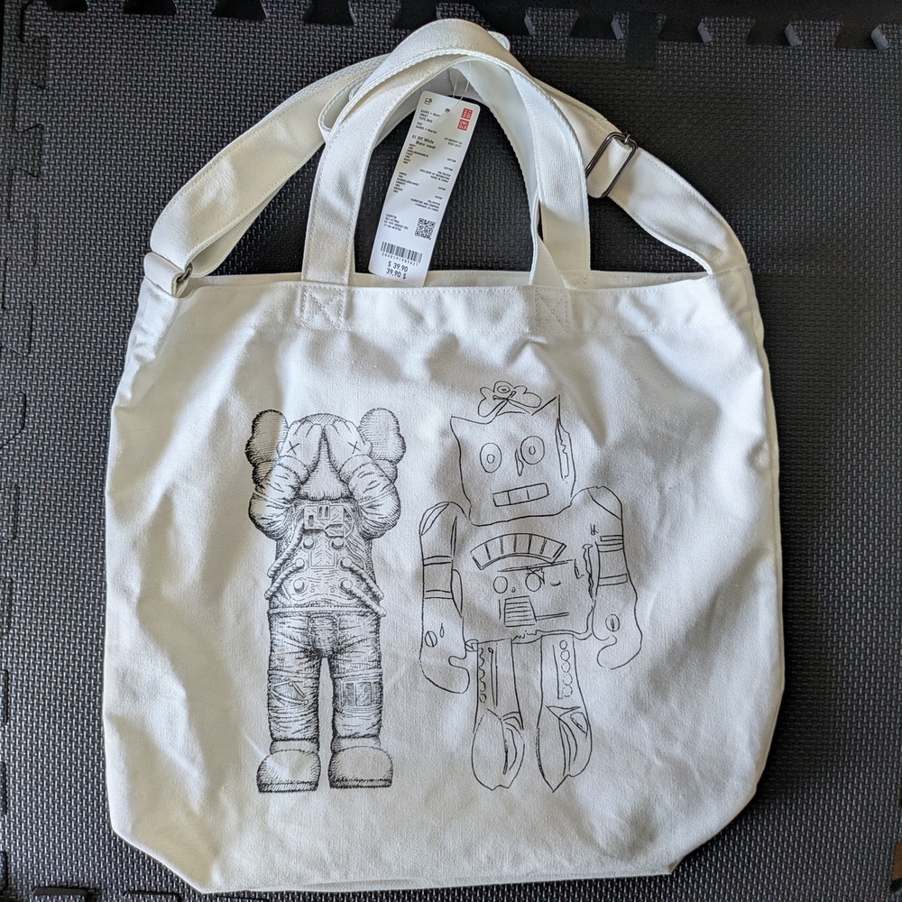 White Canvas Tote Bag with Robot Print